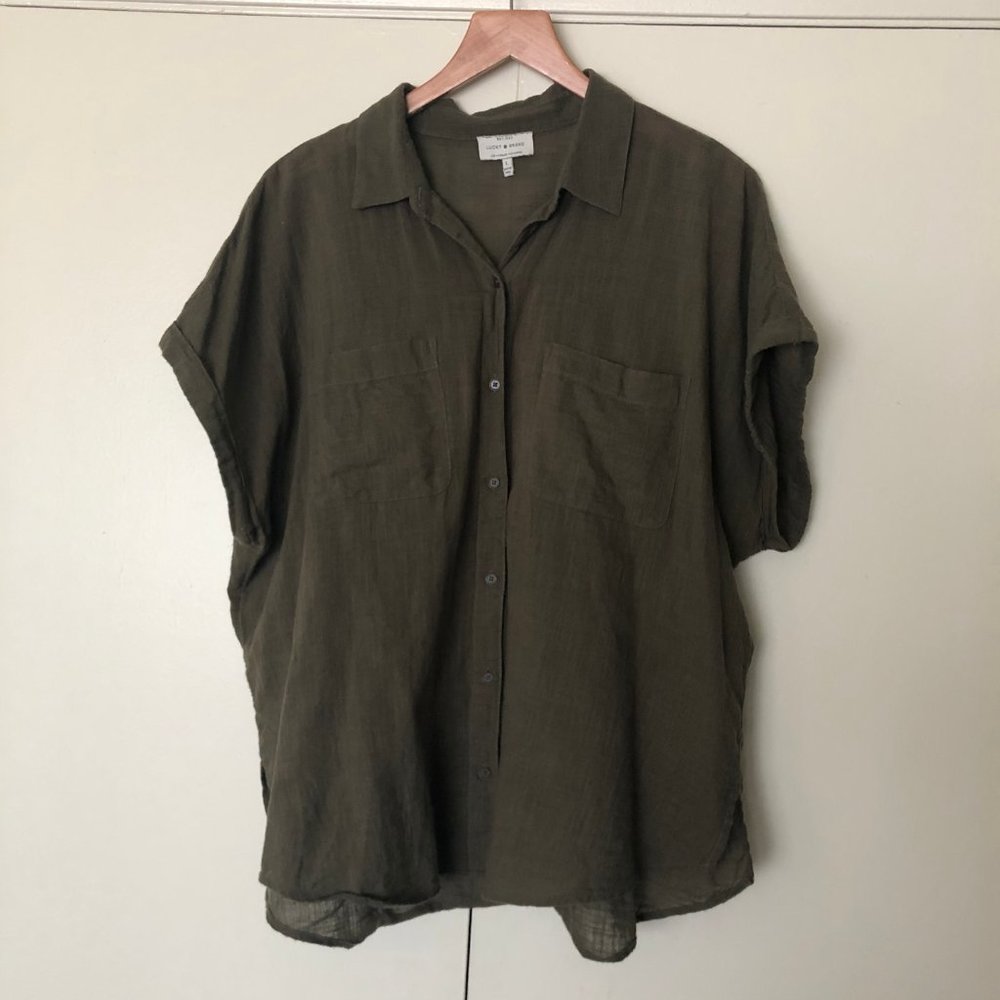 LUCKY BRAND Linen Textured Collared Button Down -L
